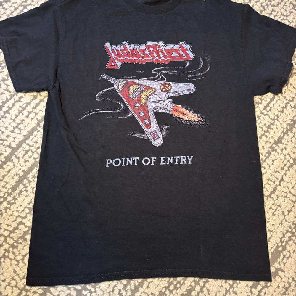Gildan rare black Judas Priest point of entry rocker band tee size medium gothic